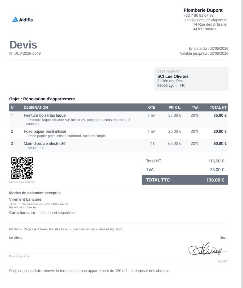 Documents produits par les outils gratuits Aidifis